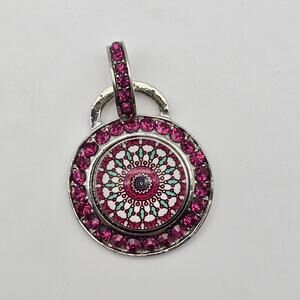 Silver Tone Necklace Pendant Pink Rhinestone For Ginger Snap Noosa Charms